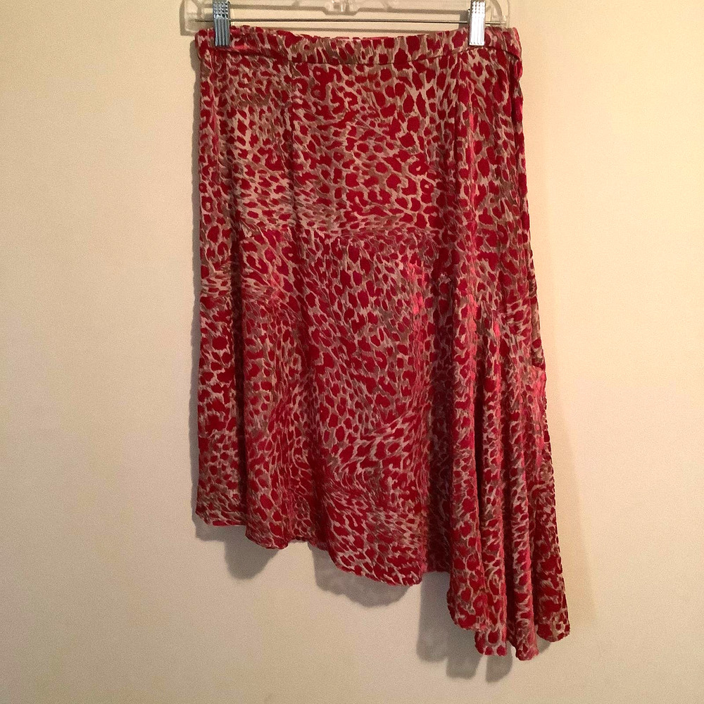 Reiss Womens Neelam Burnout Midi Asymmetric Flared Skirt Maraschino Red Size 8